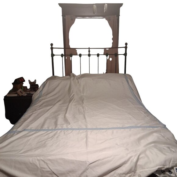 Lands End duvet cover King Supima Cotton white blue embroidered - Picture 1 of 7